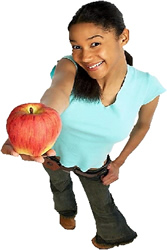 child bribing teacher with an apple